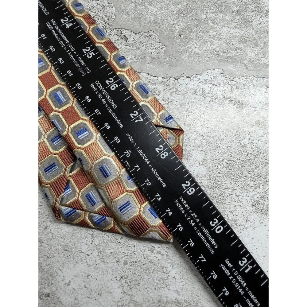 Shore & Singer 100% Silk Tie Mens One Size Bronze Geometric Pointed Necktie